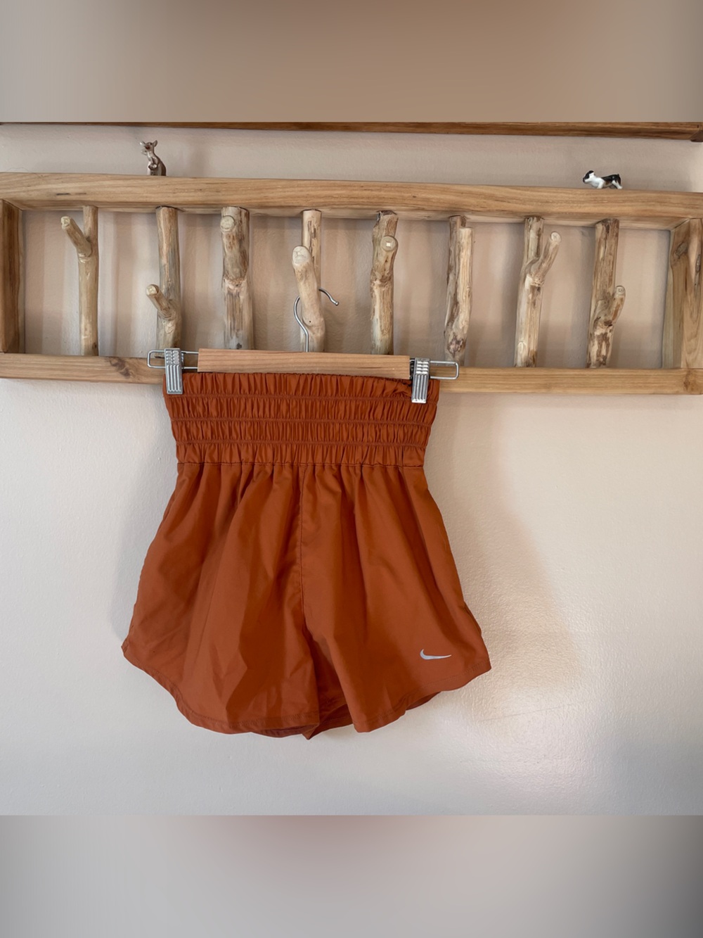 Nike Women's Burnt Orange Smocked-Waist Skater Skirt